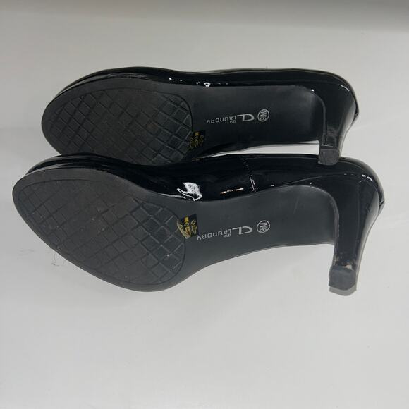 CL by Laundry Black Patent Leather Pumps 7.5M Kitten Heel Slip On Career Shoes - Picture 5 of 6